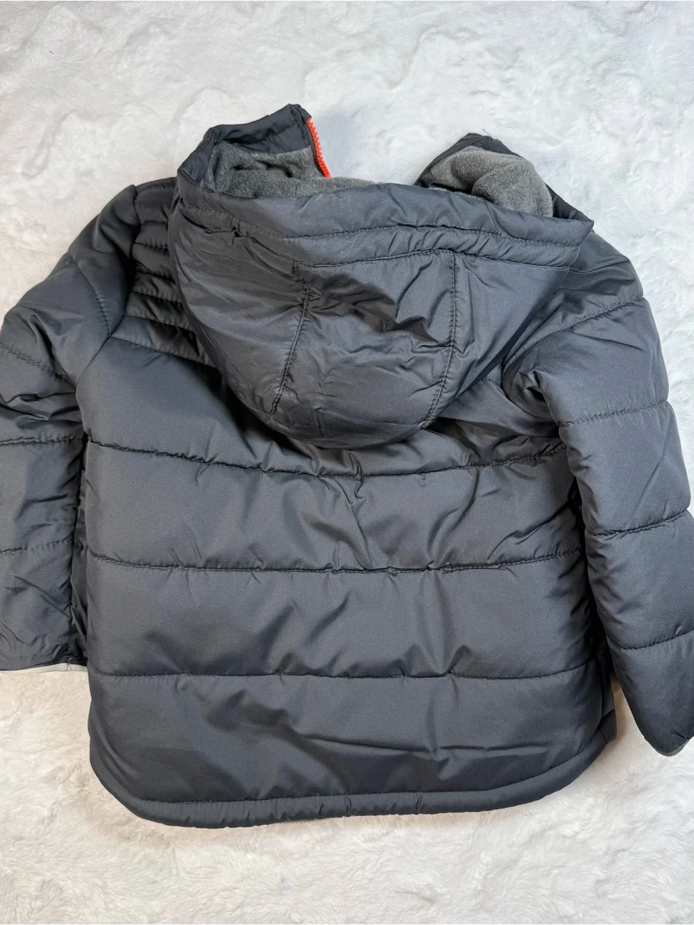 Osh Kosh B’Gosh Kids Hooded Puffer Jacket in Charcoal with Orange Accents